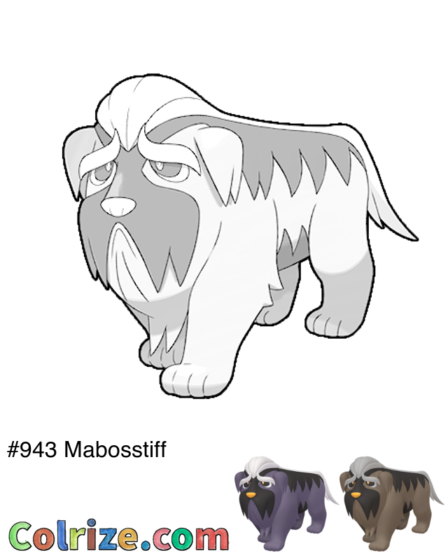 Pokemon Mabosstiff coloring page + Shiny Mabosstiff coloring page