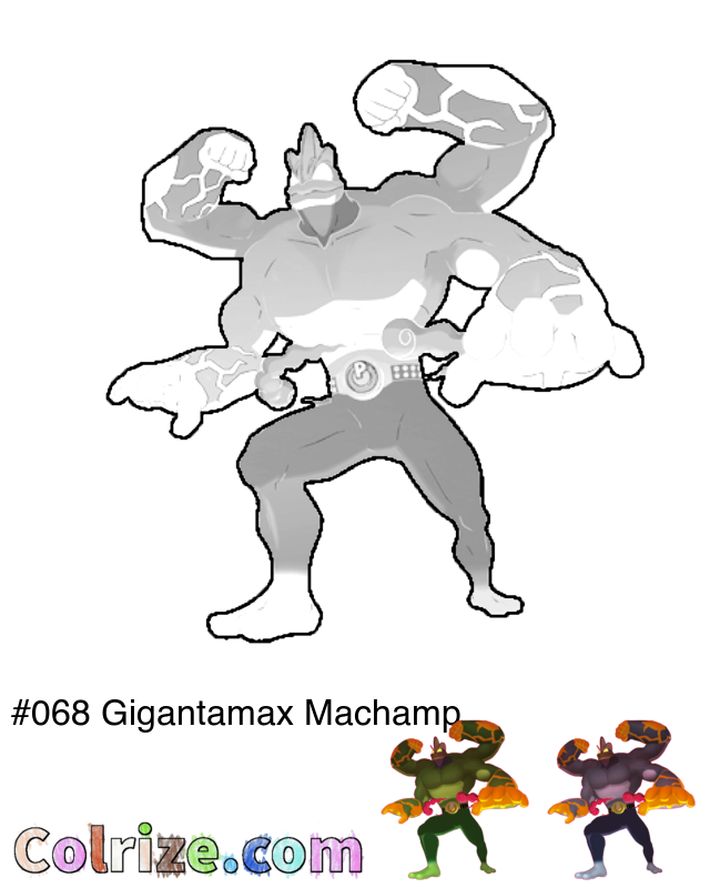 Pokemon Gigantamax Machamp coloring page + Shiny Gigantamax Machamp coloring page
