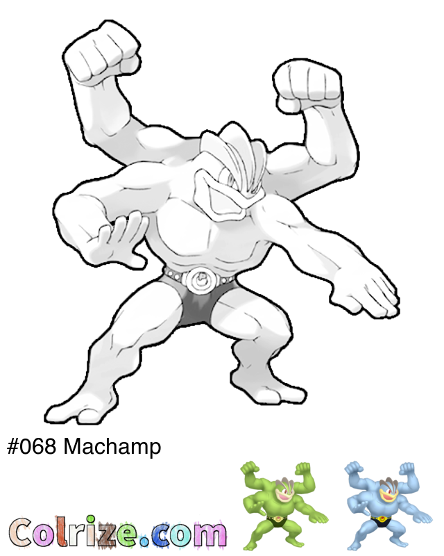 Pokemon Machamp coloring page + Shiny Machamp coloring page
