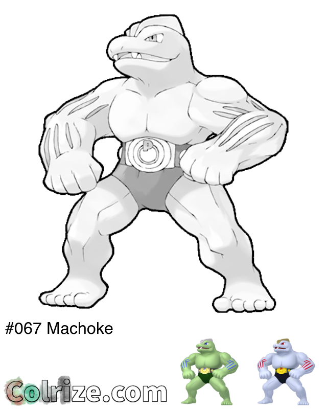 Pokemon Machoke coloring page + Shiny Machoke coloring page