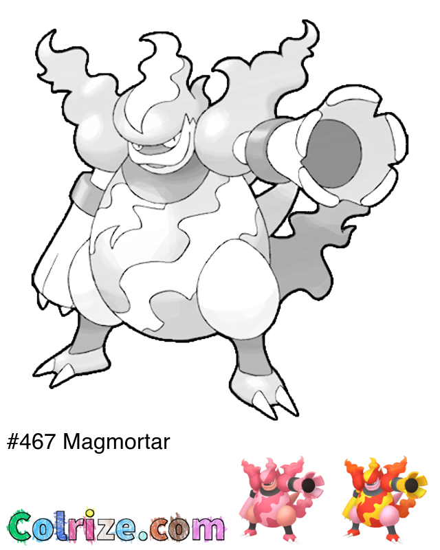 Pokemon Magmortar coloring page + Shiny Magmortar coloring page