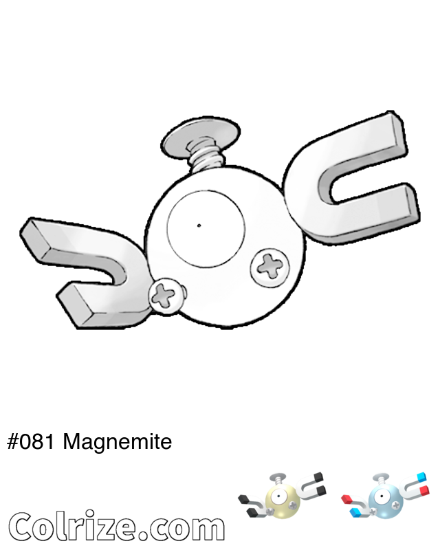 Pokemon Magnemite coloring page + Shiny Magnemite coloring page