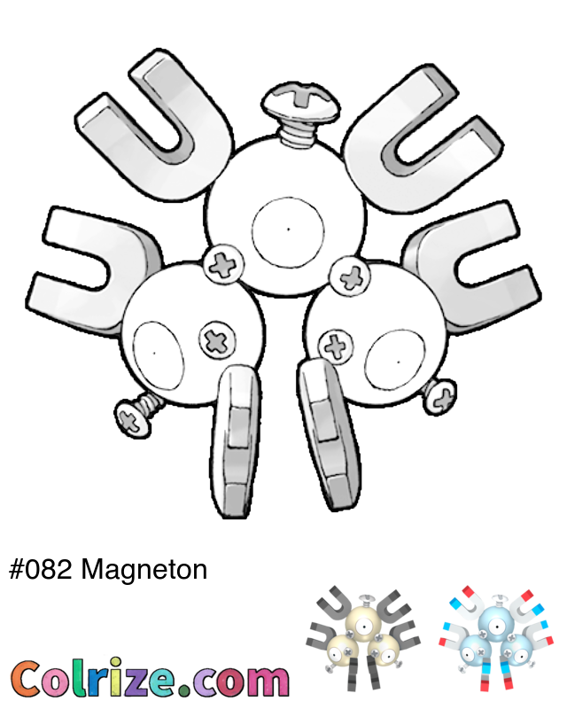 Pokemon Magneton coloring page + Shiny Magneton coloring page