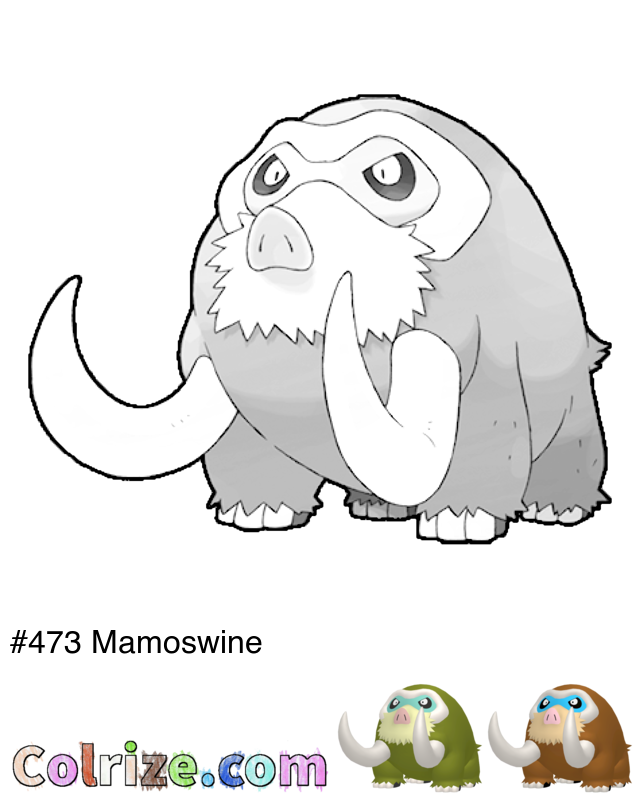 Pokemon Mamoswine coloring page + Shiny Mamoswine coloring page