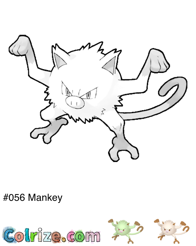 Pokemon Mankey coloring page + Shiny Mankey coloring page