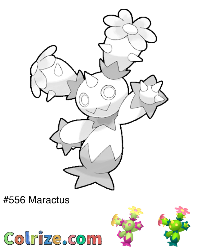Pokemon Maractus coloring page + Shiny Maractus coloring page