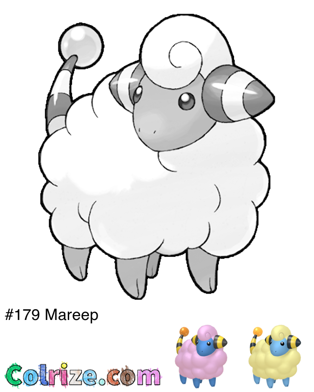 Pokemon Mareep coloring page + Shiny Mareep coloring page