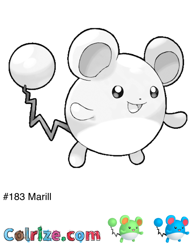 Pokemon Marill coloring page + Shiny Marill coloring page