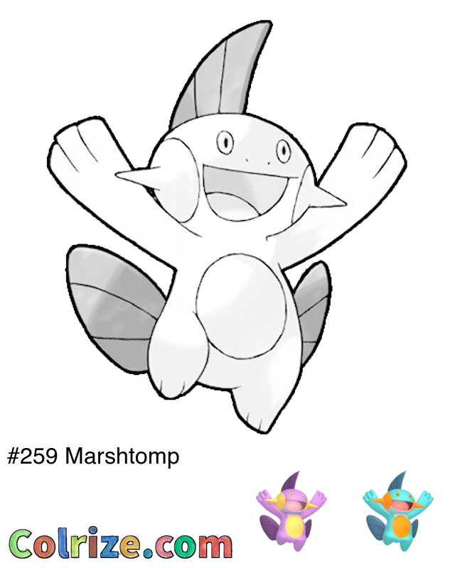 Pokemon Marshtomp coloring page + Shiny Marshtomp coloring page