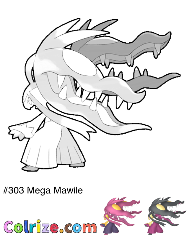 Pokemon Mega Mawile coloring page + Shiny Mega Mawile coloring page