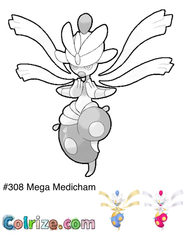 Pokemon Mega Medicham coloring page + Shiny Mega Medicham coloring page