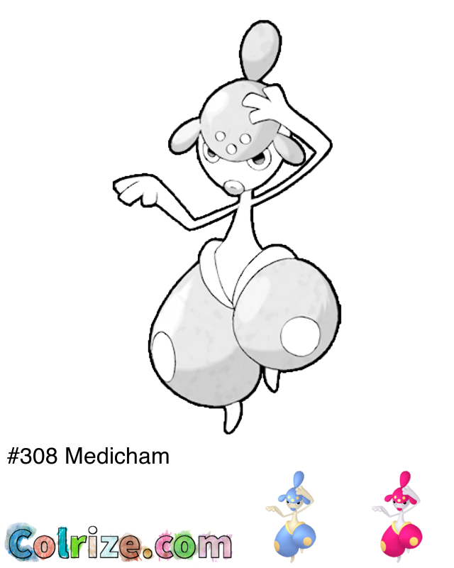Pokemon Medicham coloring page + Shiny Medicham coloring page