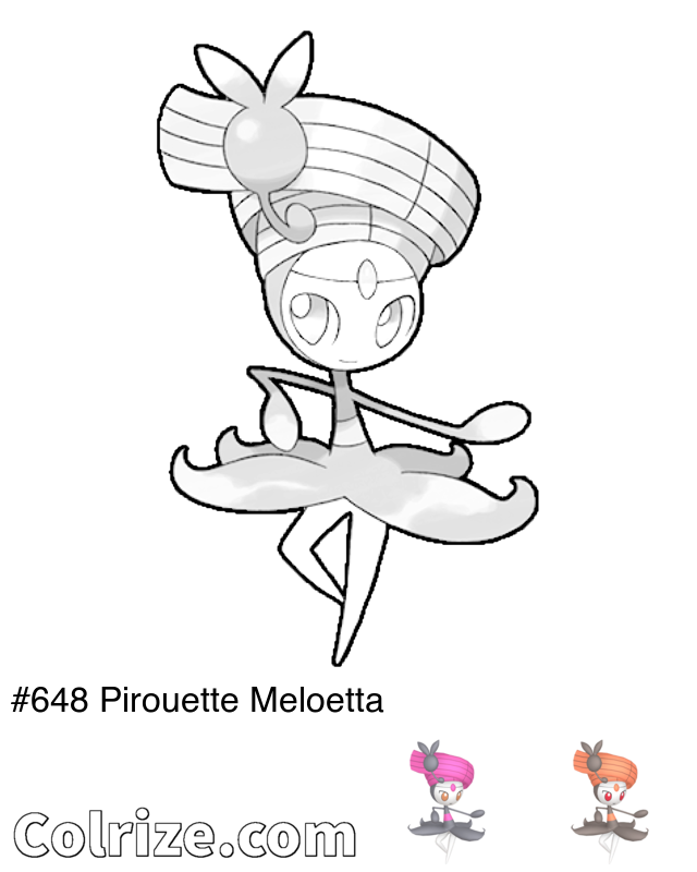 Pokemon Pirouette Meloetta coloring page + Shiny Pirouette Meloetta coloring page