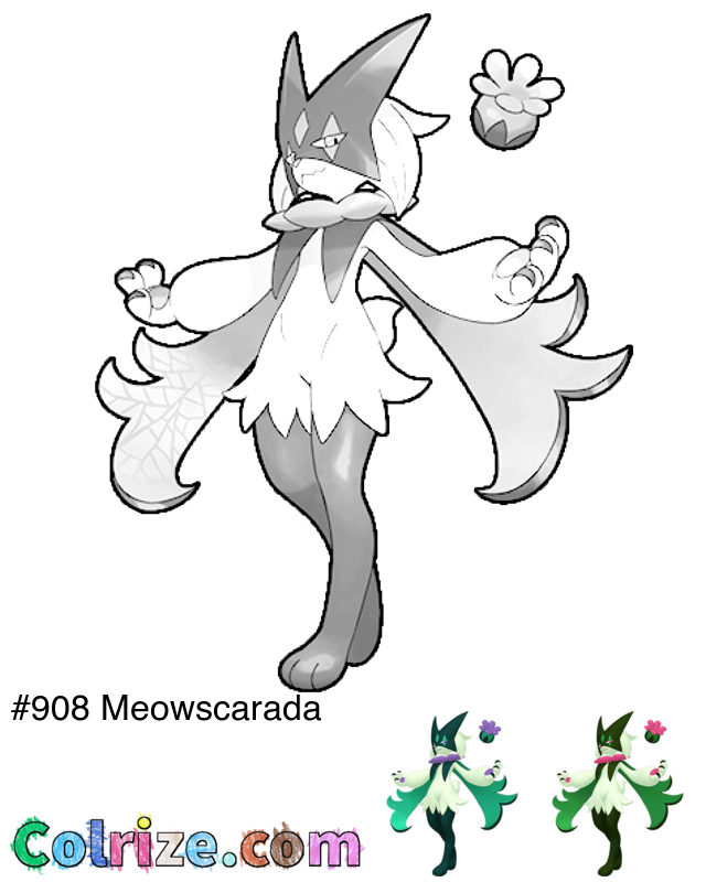 Pokemon Meowscarada coloring page + Shiny Meowscarada coloring page