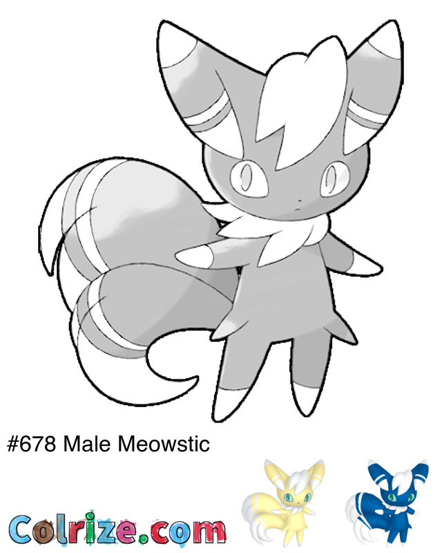 Pokemon Male Meowstic coloring page + Shiny Male Meowstic coloring page