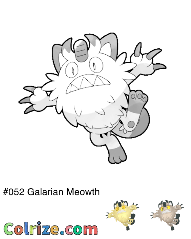 Pokemon Galarian Meowth coloring page + Shiny Galarian Meowth coloring page