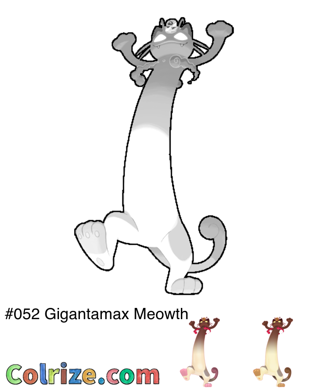 Pokemon Gigantamax Meowth coloring page + Shiny Gigantamax Meowth coloring page
