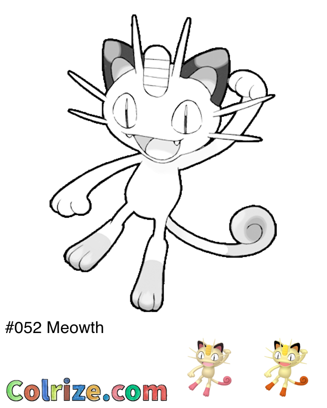 Pokemon Meowth coloring page + Shiny Meowth coloring page