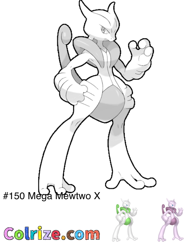 Pokemon Mega Mewtwo X coloring page + Shiny Mega Mewtwo X coloring page