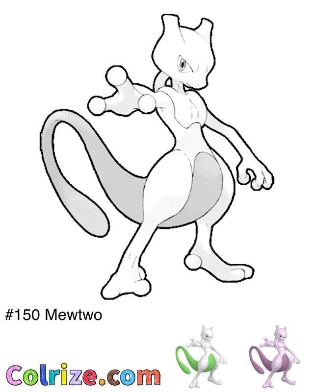 Pokemon Mewtwo coloring page + Shiny Mewtwo coloring page