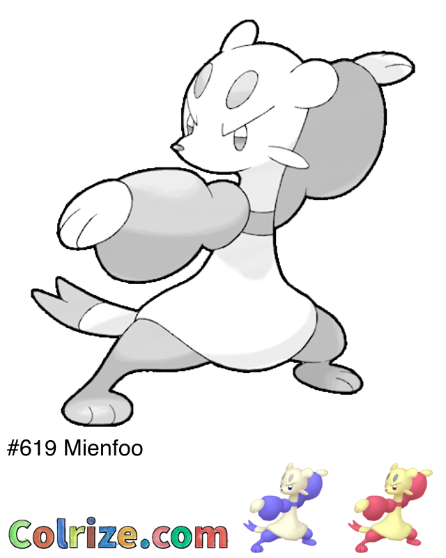 Pokemon Mienfoo coloring page + Shiny Mienfoo coloring page