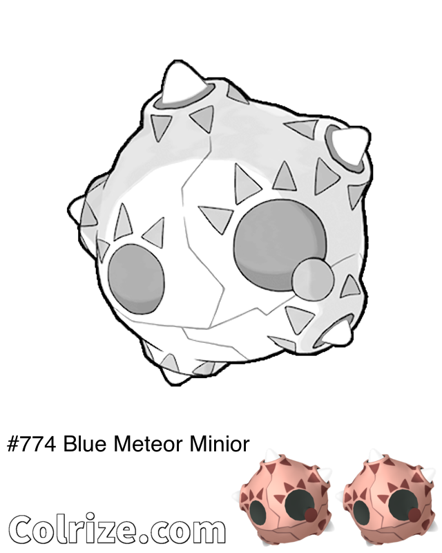 Pokemon Blue Meteor Minior coloring page + Shiny Blue Meteor Minior coloring page