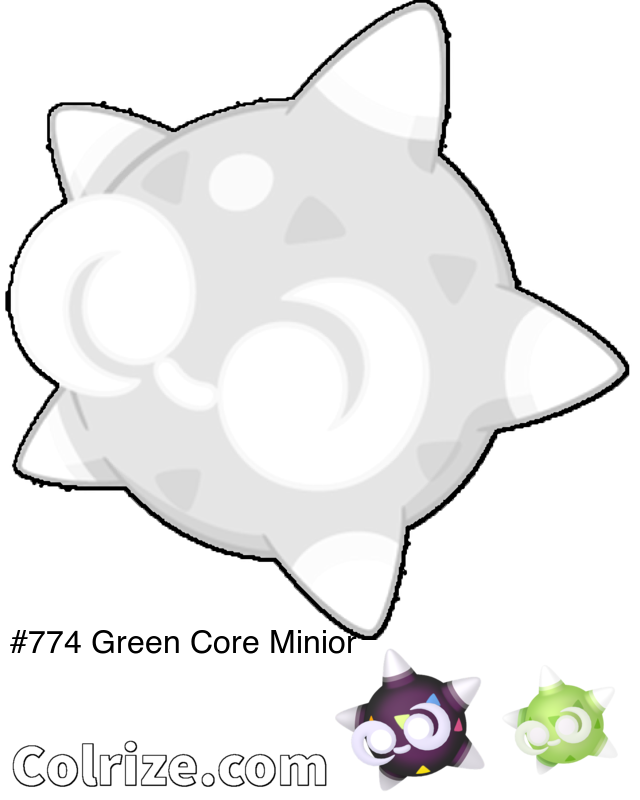 Pokemon Green Core Minior coloring page + Shiny Green Core Minior coloring page