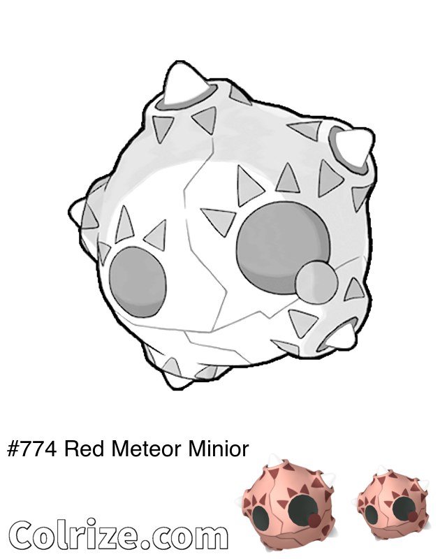 Pokemon Red Meteor Minior coloring page + Shiny Red Meteor Minior coloring page