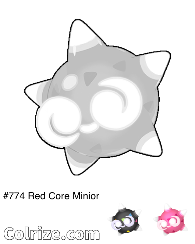 Pokemon Red Core Minior coloring page + Shiny Red Core Minior coloring page