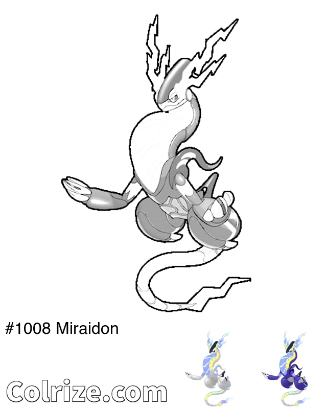 Pokemon Miraidon coloring page + Shiny Miraidon coloring page