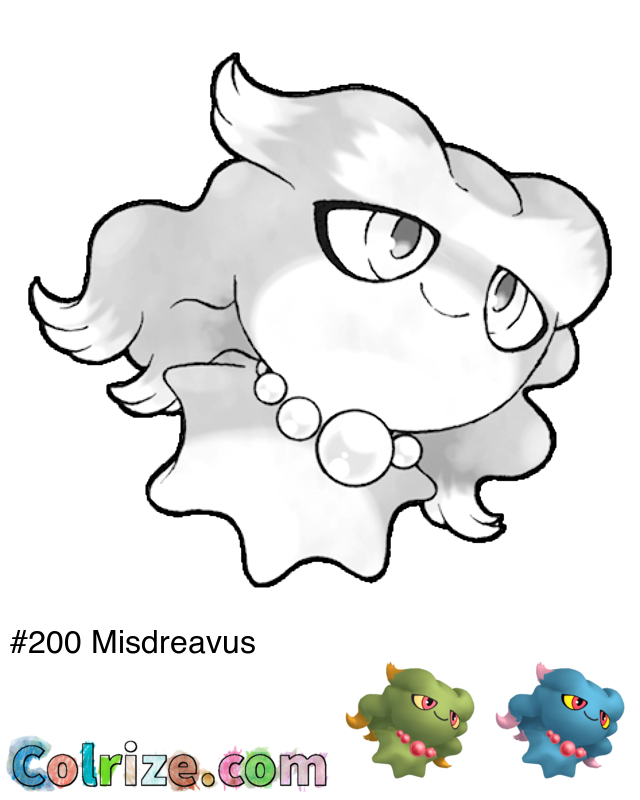 Pokemon Misdreavus coloring page + Shiny Misdreavus coloring page