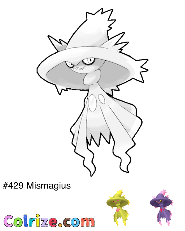 Pokemon Mismagius coloring page + Shiny Mismagius coloring page