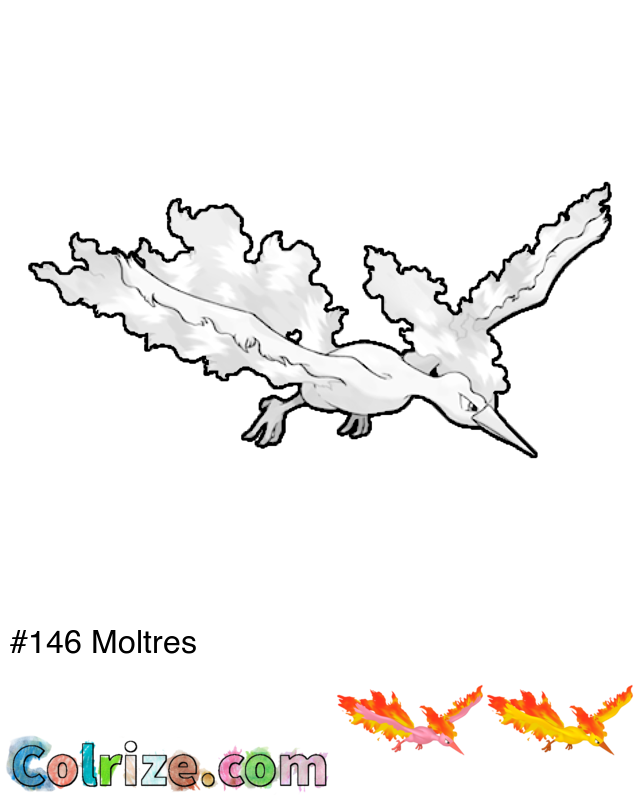 Pokemon Moltres coloring page + Shiny Moltres coloring page