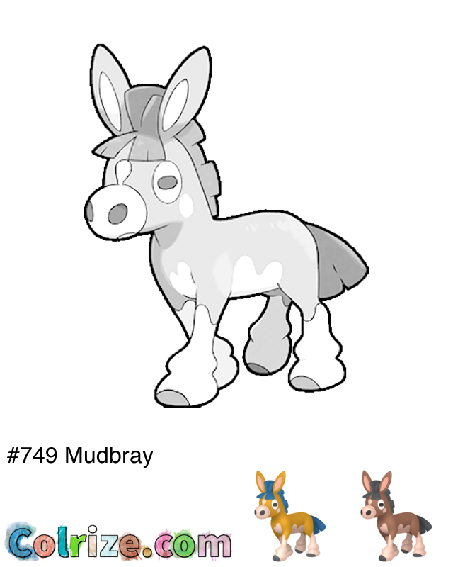 Pokemon Mudbray coloring page + Shiny Mudbray coloring page