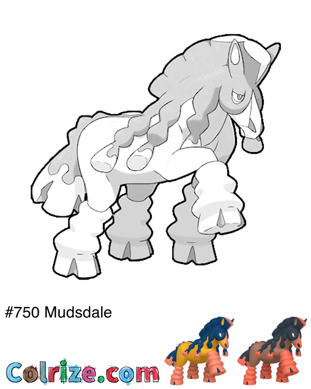 Pokemon Mudsdale coloring page + Shiny Mudsdale coloring page