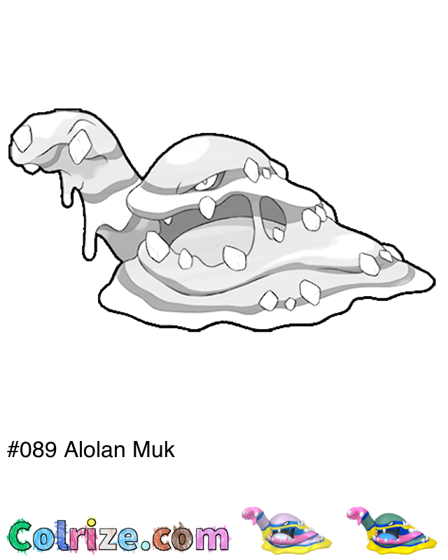 Pokemon Alolan Muk coloring page + Shiny Alolan Muk coloring page