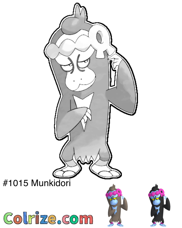 Pokemon Munkidori coloring page + Shiny Munkidori coloring page