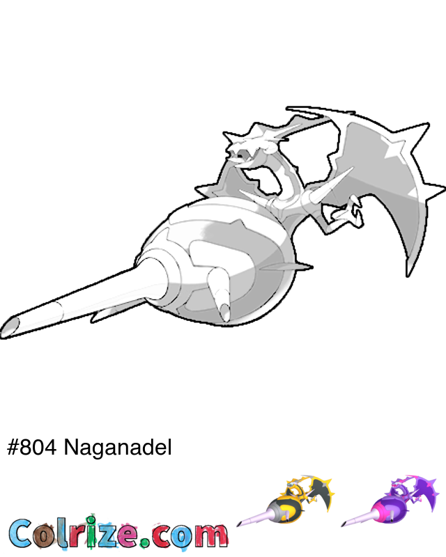 Pokemon Naganadel coloring page + Shiny Naganadel coloring page