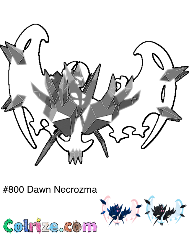 Pokemon Dawn Necrozma coloring page + Shiny Dawn Necrozma coloring page