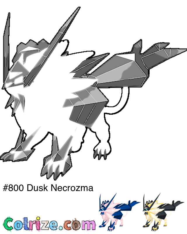 Pokemon Dusk Necrozma coloring page + Shiny Dusk Necrozma coloring page