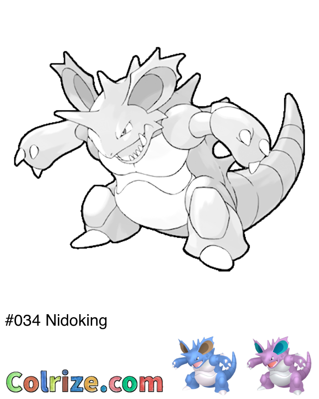 Pokemon Nidoking coloring page + Shiny Nidoking coloring page