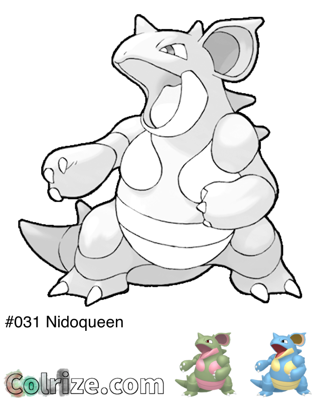 Pokemon Nidoqueen coloring page + Shiny Nidoqueen coloring page
