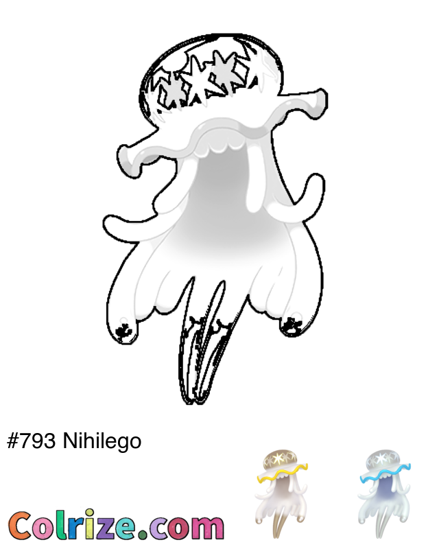 Pokemon Nihilego coloring page + Shiny Nihilego coloring page