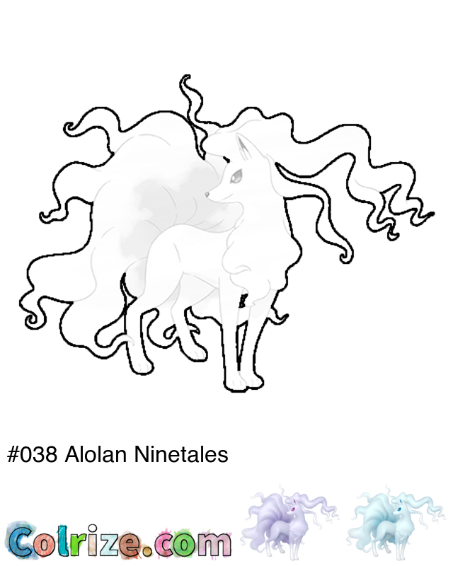 Pokemon Alolan Ninetales coloring page + Shiny Alolan Ninetales coloring page
