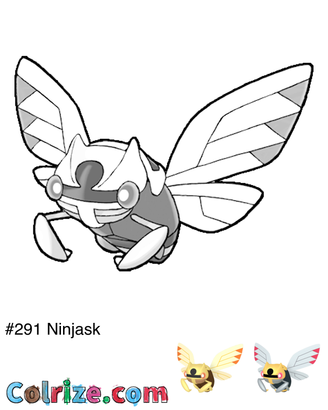 Pokemon Ninjask coloring page + Shiny Ninjask coloring page