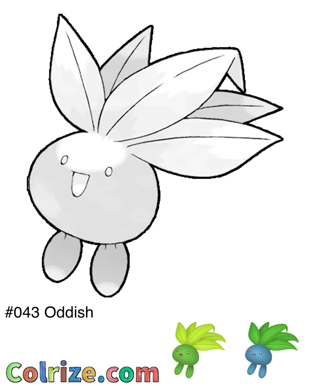 Pokemon Oddish coloring page + Shiny Oddish coloring page