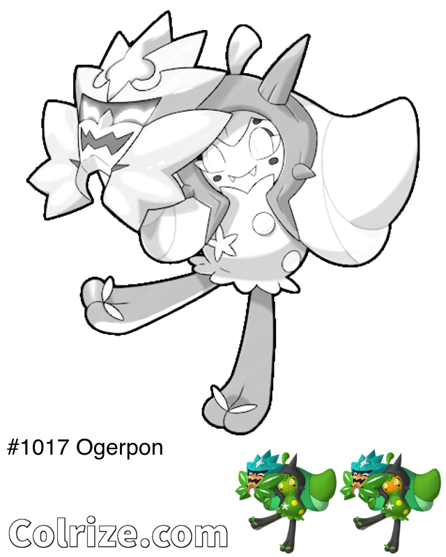 Pokemon Ogerpon coloring page + Shiny Ogerpon coloring page