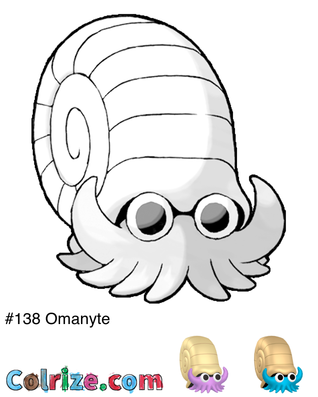 Pokemon Omanyte coloring page + Shiny Omanyte coloring page