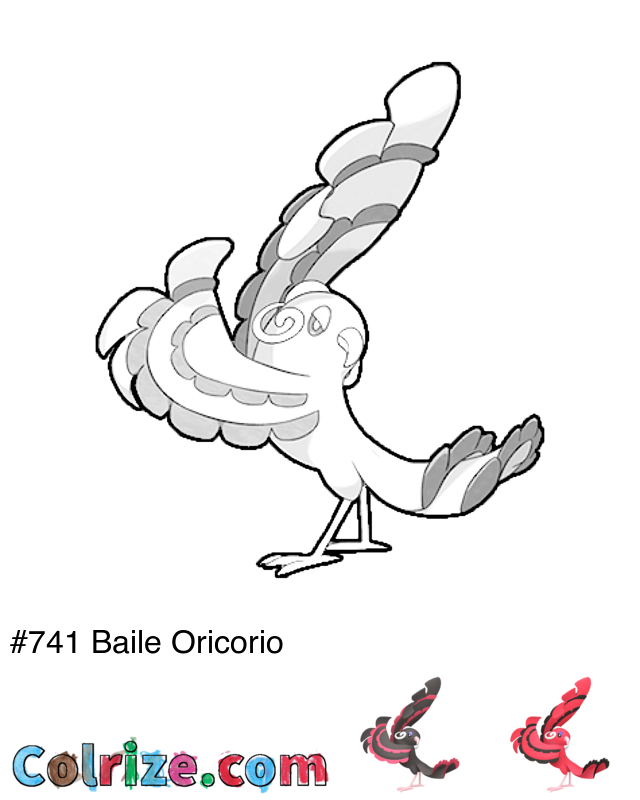 Pokemon Baile Oricorio coloring page + Shiny Baile Oricorio coloring page