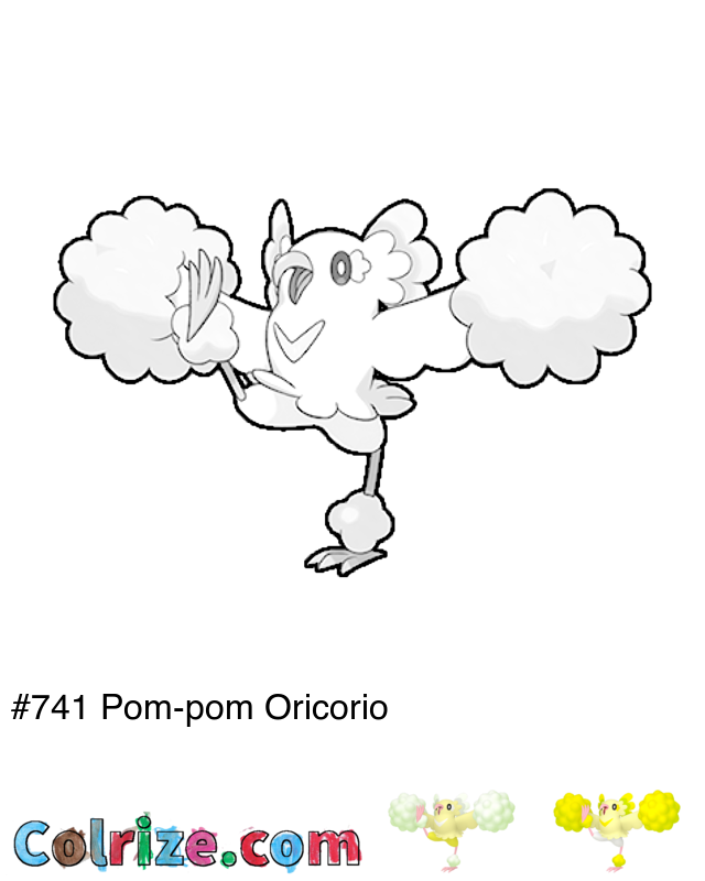 Pokemon Pom-pom Oricorio coloring page + Shiny Pom-pom Oricorio coloring page